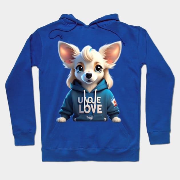 Lovebug in Blue: Adorable White Long-Haired Chihuahua Rocking a Cozy Hoodie Hoodie by Stevie26